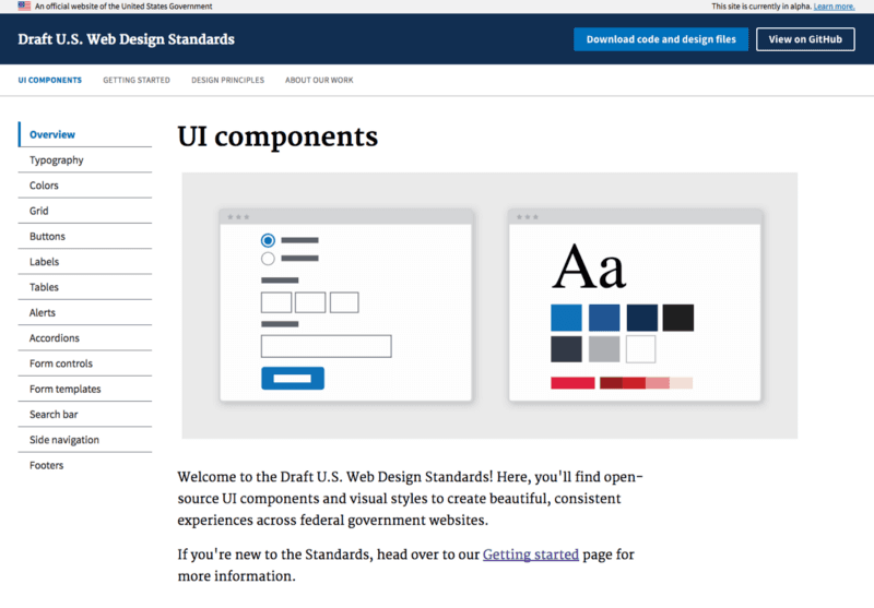 Screenshot of the U.S. Web Design Standards