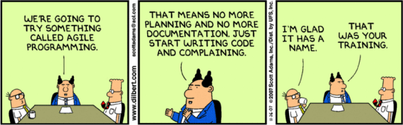 Dilbert comic about agile development